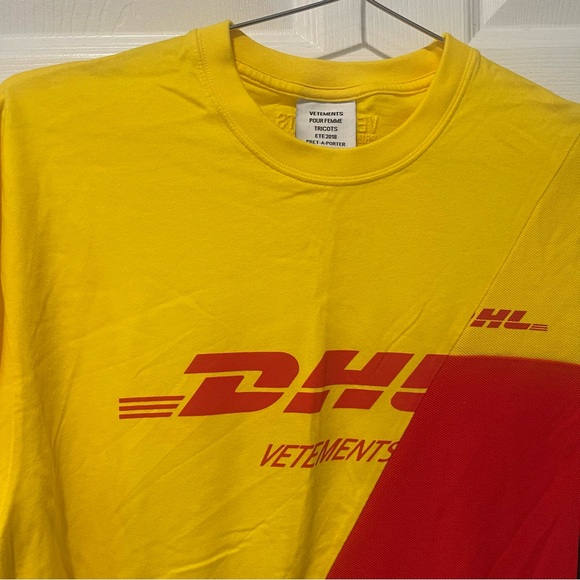 Vetements x DHL SS18 Reconstructed Oversized Tee Yellow Red XS - Picture 2 of 5